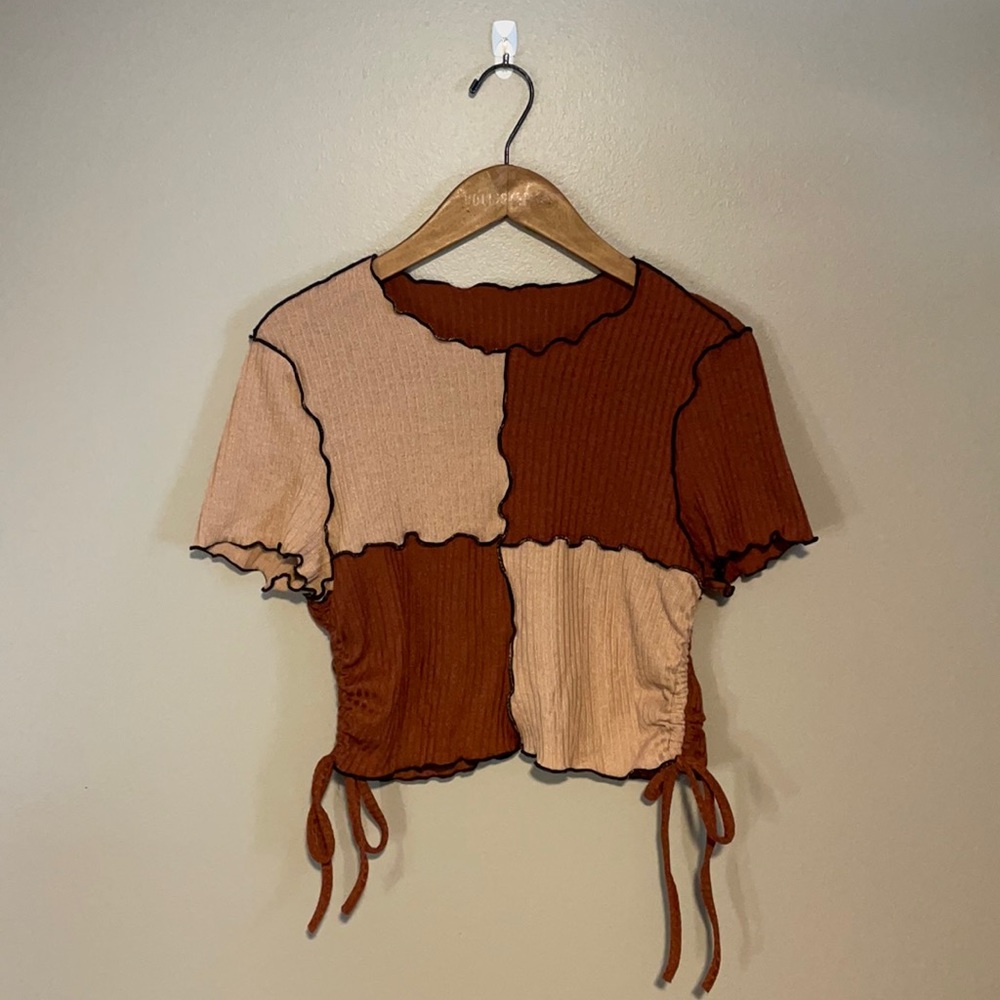 Shein Brown Color Block Top